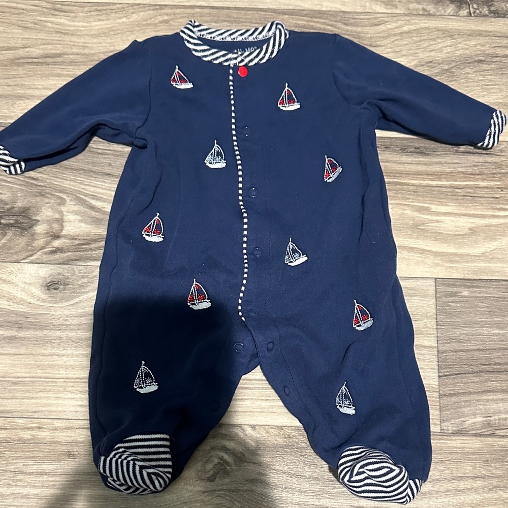 Navy Blue Sailboat Kids One Piece